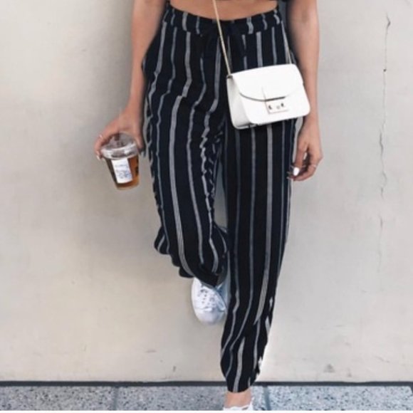Band of Gypsies Pants - Band of Gypsies Black & White Striped Pants